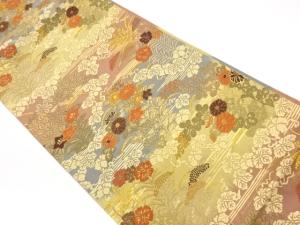 唐織霞に秋草模様織出し袋帯